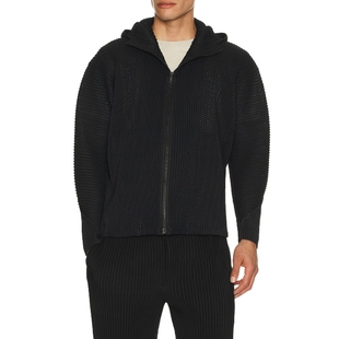 Plisse 全拉链连帽外套 Issey WICKERWORK 黑色REVO Miyake Homme