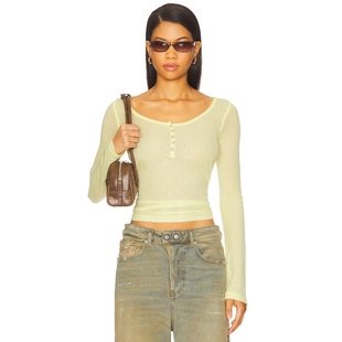DOWN London Y2K辣妹风00’s Jaded 柠檬色 HENLEY BUTTON 上装