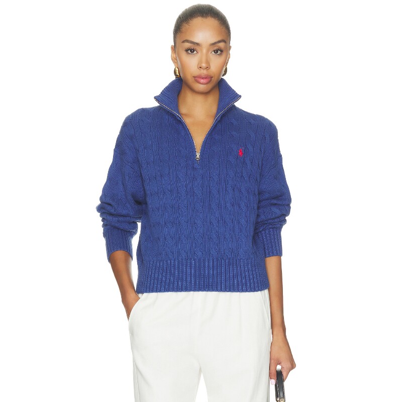 Polo Ralph Lauren宝蓝色上衣通勤风早秋新品修身毛衣REVOLVE