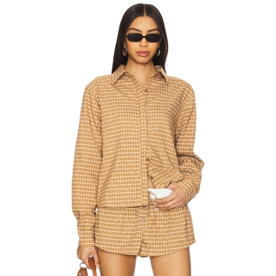 LIONESS 衬衫深黄色格纹复古通勤风长袖上衣REVOLVE小众新款