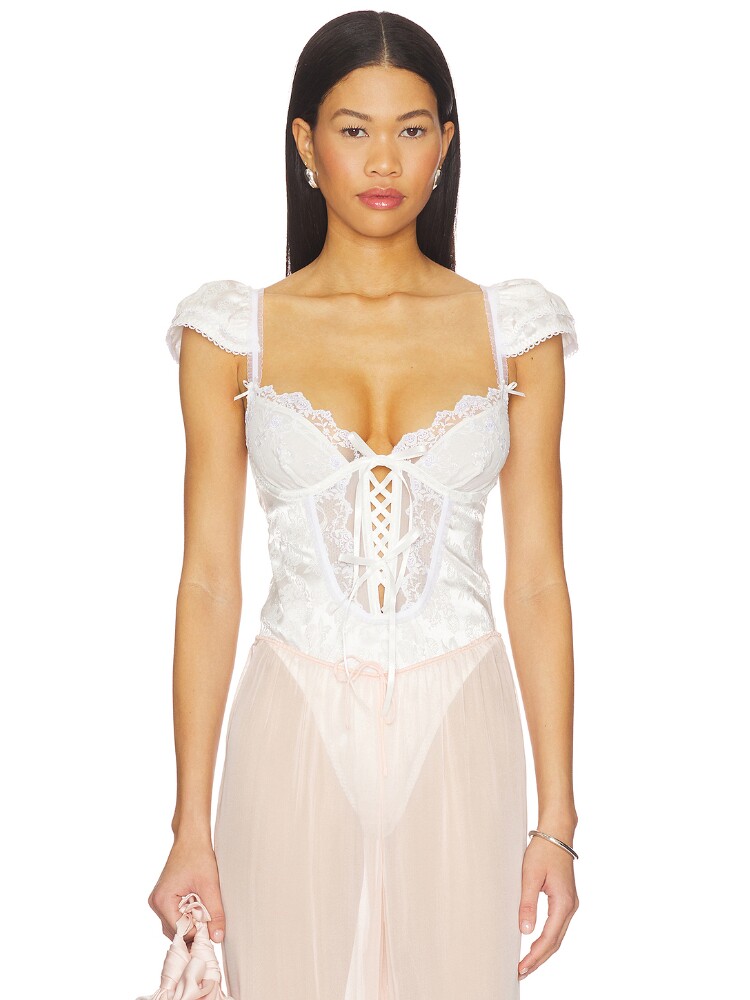 For Love & Lemons早秋新品白色上装绑带缎面甜美风T恤REVOLVE