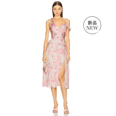 ASTR the Label粉色连衣裙印花缎面优雅风早秋新品修身REVOLVE