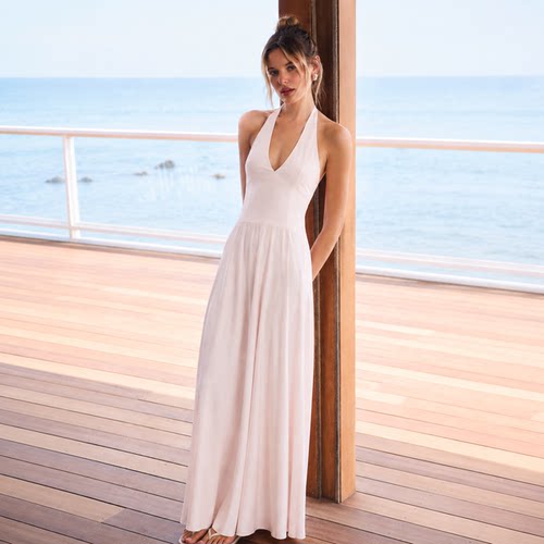 MORE TO COME浅粉挂脖连衣裙海边度假简约长裙夏日新品REVOLVE