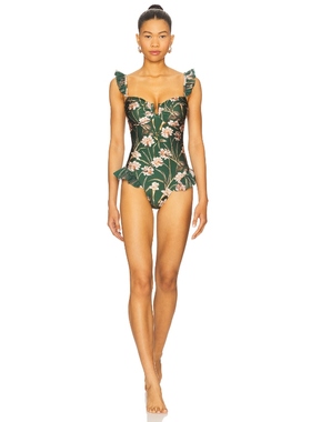 PatBO BOTANIC RETRO 一件式泳装 深绿色 y2k辣妹风REVOLVE小众新