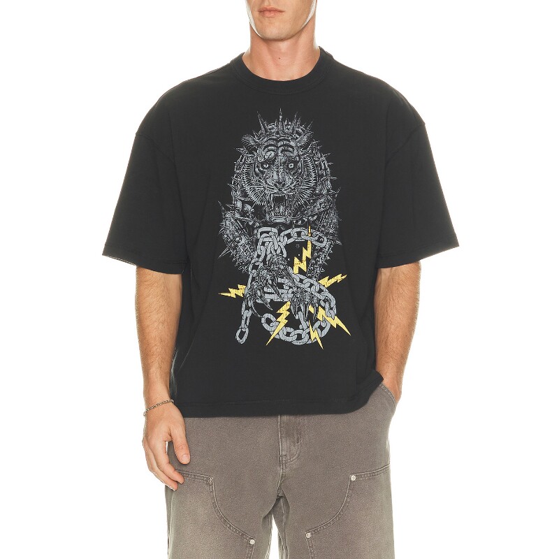 ALLSAINTS黑色上衣印花圆领酷飒风早秋新品宽松短袖T恤REVOLVE