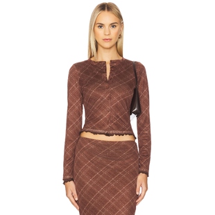 Line Dot 上衣y2k辣妹风 新品 棕色长袖 REVOLVE 春季