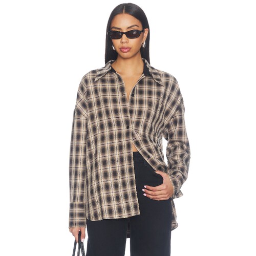 MADISON THE LABEL卡其色混黑色上衣复古风秋冬新品衬衫REVOLVE