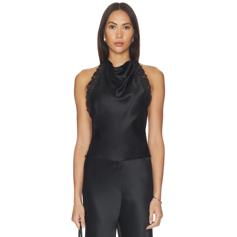 CAMI NYC黑色上衣挂脖蕾丝荡领缎面优雅风新品吊带REVOLVE