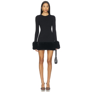 Show Me Your Mumu 裙子黑色环保皮草拼接内搭连衣裙REVOLVE小众