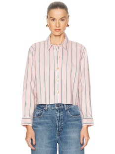 L'AGENCE Cosette Crop Hi Low Shirt revolve小众新款 粉色