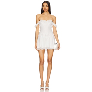 MAJORELLE 白色一字肩连衣裙修身雪纺礼服短裙REVOLVE小众新款