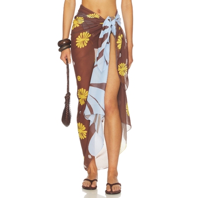 Cala de la Cruz棕色夏季新品半裙印花绑带度假风半身裙REVOLVE