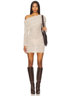Lovers and Friends 一字肩毛衣裙米色性感辣妹风REVOLVE小众新款