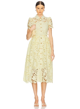 self-portrait Lace Collared Midi Dress 黄色REVOLVE小众新款