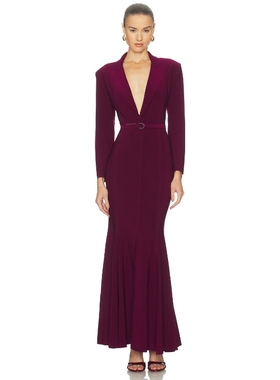 Norma Kamali 诺玛 卡玛丽 单排扣鱼尾礼服 紫色REVOLVE小众新款