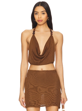 Flook The Label JAYLA上装棕色性感露背挂脖上衣REVOLVE小众新款