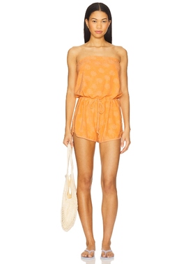 Bobi 辣妹风无袖抹胸连体裤橙色设计感休闲度假短裤REVOLVE新款