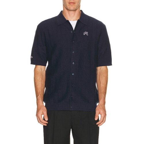 Malbon Golf藏青色上衣翻领前襟纽扣通勤风早秋新品衬衫REVOLVE