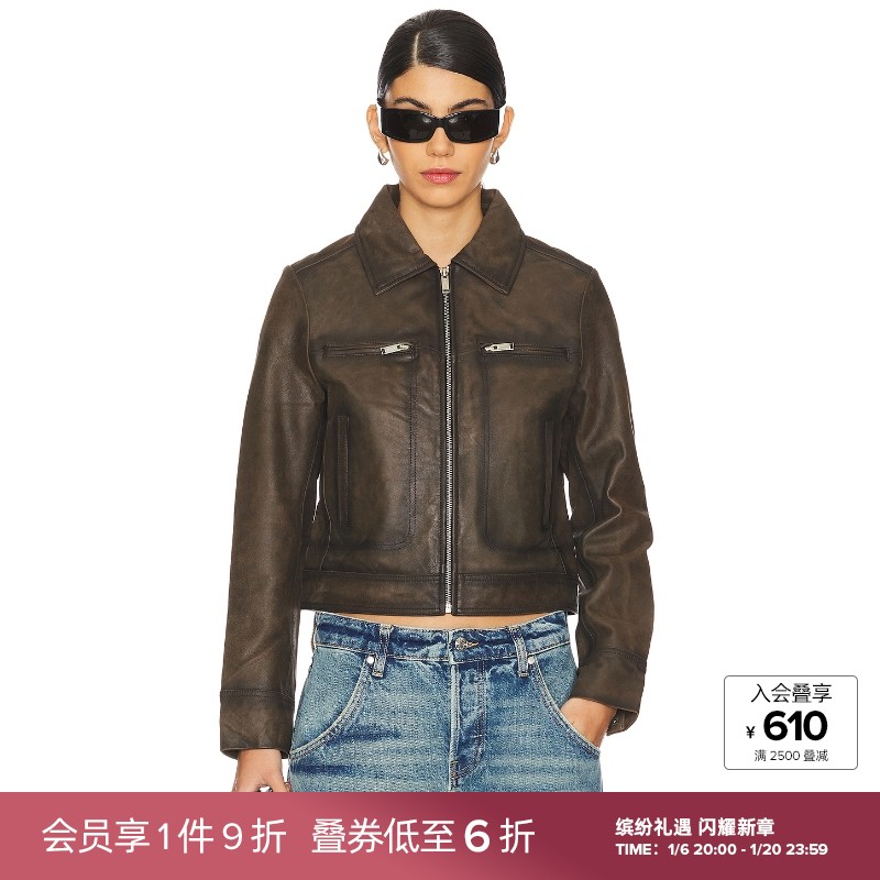 Ena Pelly STEVIE WORN LEATHER 夹克 巧克力色 街头朋克风REVOLV