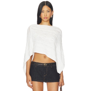 Frankies Bikinis 绞花针织披风白色镂空大披肩REVOLVE小冬季保暖