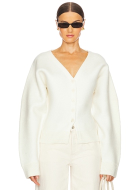 [冬季新品]EAVES针织开衫V领排扣简约长袖上衣毛衣奶白REVOLVE