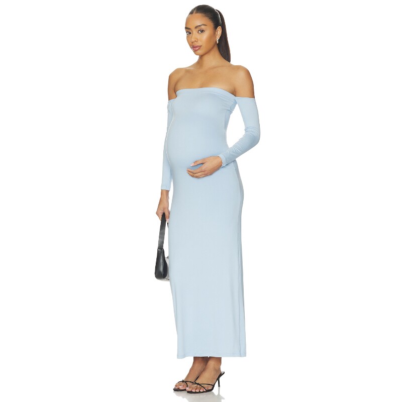 BUMPSUIT早秋新品浅蓝连衣裙一字肩优雅风修身长袖长裙REVOLVE