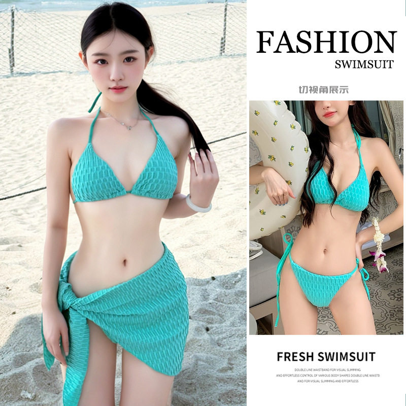 泳衣女款性感比基尼小胸聚拢三点式辣妹分体三件套度假泡温泉泳装