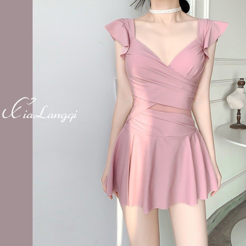 泳衣女2024新款爆款连体裙式保守遮肉微胖女孩钢托聚拢泡温泉泳装