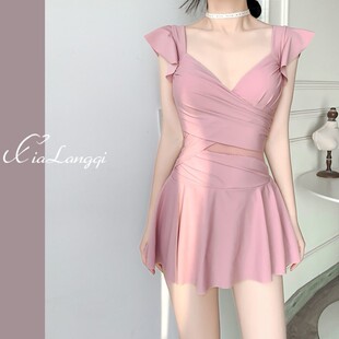 保守遮肉微胖女孩钢托聚拢泡温泉泳装 连体裙式 爆款 泳衣女2024新款