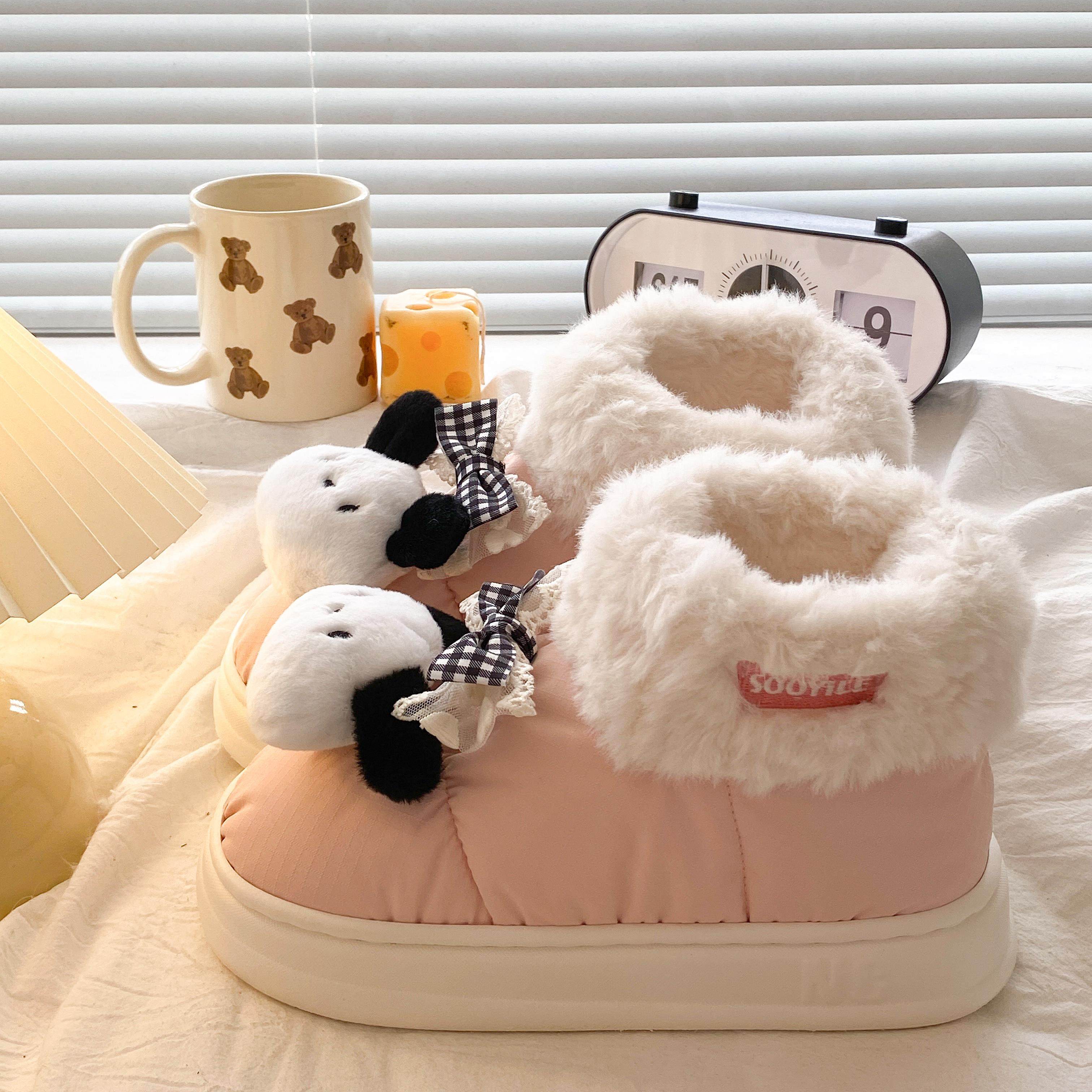 踩屎感外穿防滑棉拖鞋女款冬季厚底包跟雪地靴女加绒加厚可爱保暖