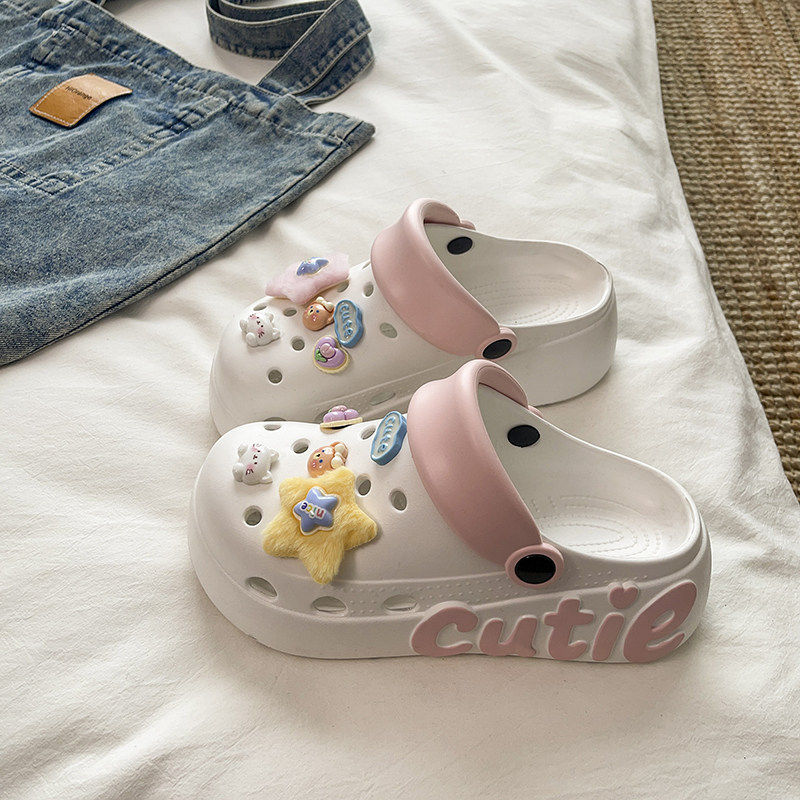 可爱卡通厚底洞洞鞋女2026新款夏季外穿防滑增高学生包头凉拖鞋女
