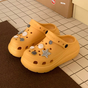 凉拖鞋 格子星星洞洞鞋 夏季 个性 女士休闲软底增高新款 防滑学生时尚
