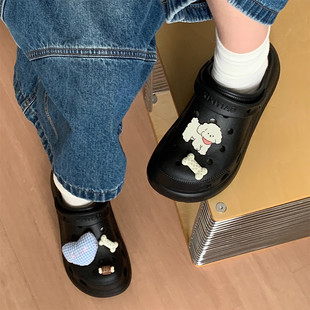 百搭舒适海边度假防滑百搭女足弓夏洞洞鞋 趣味爱心小狗厚底凉拖鞋