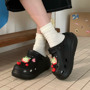 厚底学生沙滩外穿防滑增高女士洞洞鞋 百搭可爱苹果番茄夏季 凉拖鞋