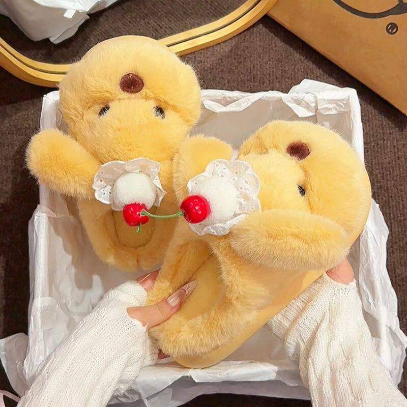 2026可爱小狗毛绒棉拖鞋女冬季新款居家用保暖防滑厚底棉鞋可外穿