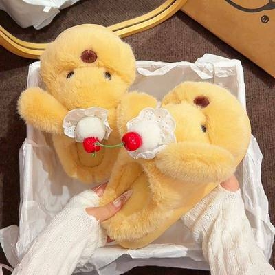 2025可爱小狗毛绒棉拖鞋