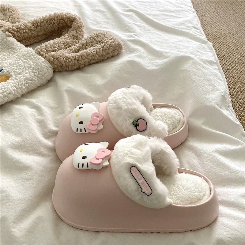 可爱KT猫棉拖鞋女款冬季新款室内家居防滑保暖可拆卸包跟毛绒棉鞋