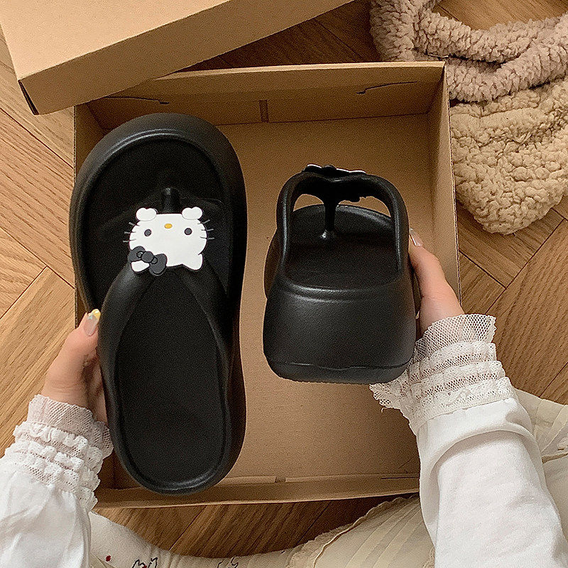 2026新款厚底增高人字拖 帕帕猫图案女款EVA凉鞋 踩屎感防滑外穿