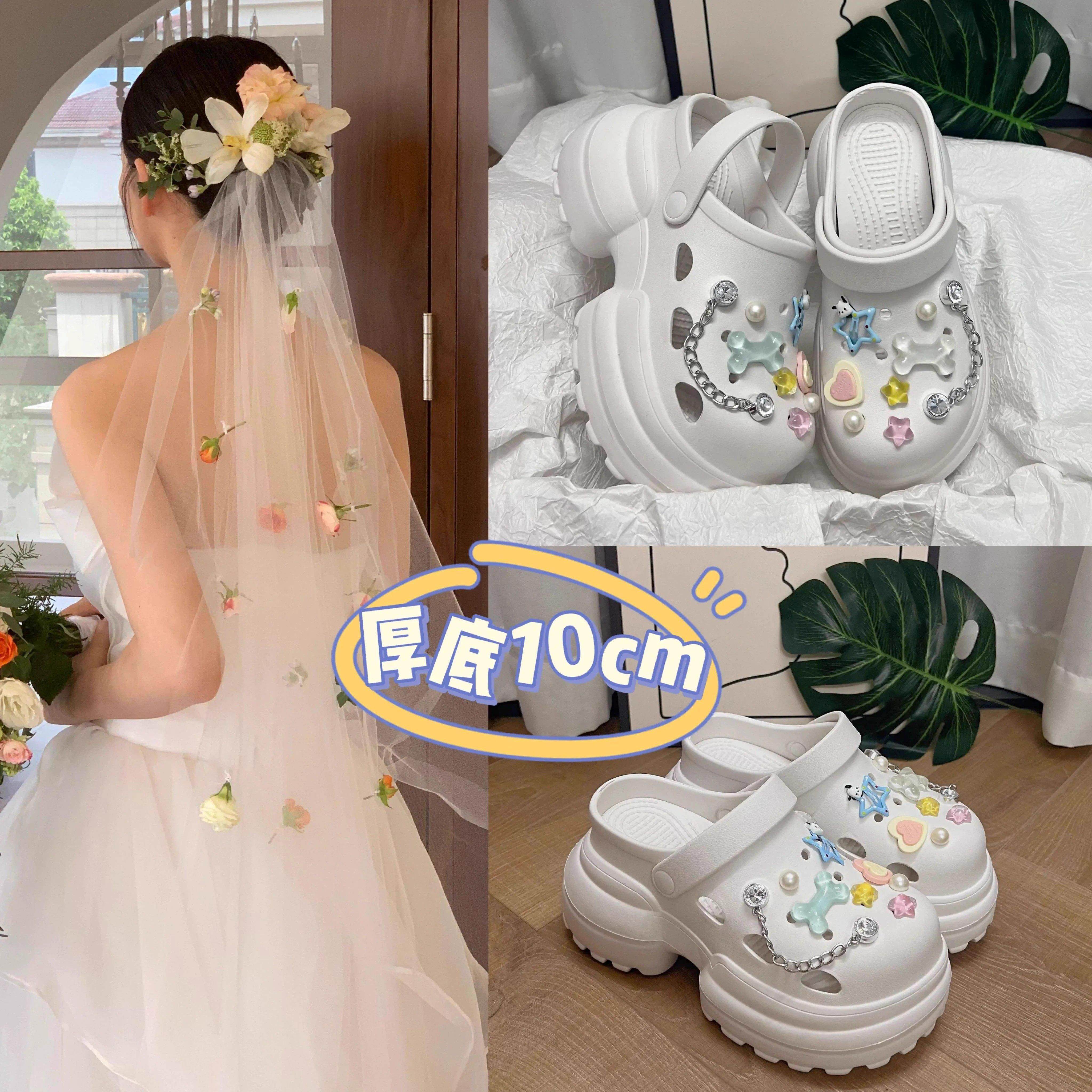 婚纱神器洞洞鞋女外穿厚底增高10厘米防滑2026新款包头海边凉拖鞋