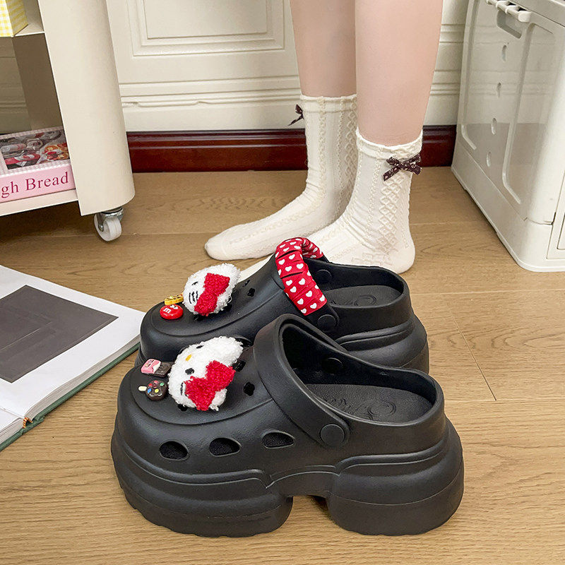 10.0超高跟松糕黑色洞洞鞋女新款超火厚底增高防滑软底拖鞋夏外穿
