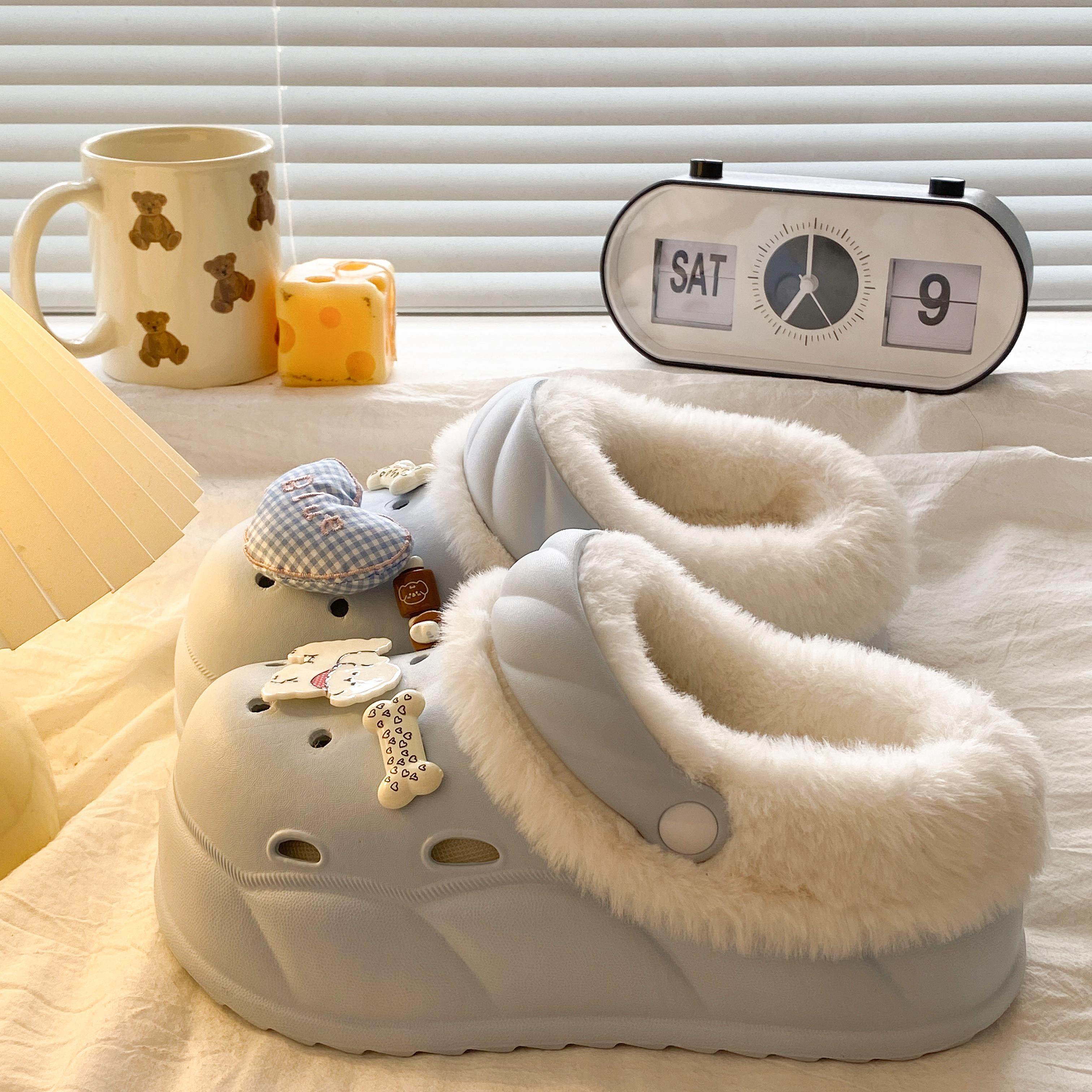 防滑冬季厚底棉拖鞋女2026新款保暖半包跟学生外穿增高加绒毛毛鞋