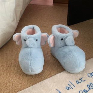 保暖防滑软萌可爱小象雪地靴冬季 ins加绒女士高帮户外穿毛毛棉靴