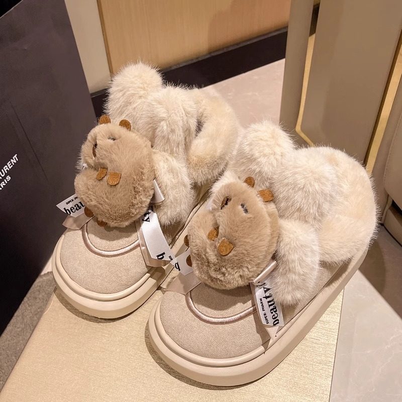 可爱卡皮巴拉棉拖鞋女冬季新款居家加绒加厚包跟月子鞋外穿雪地靴