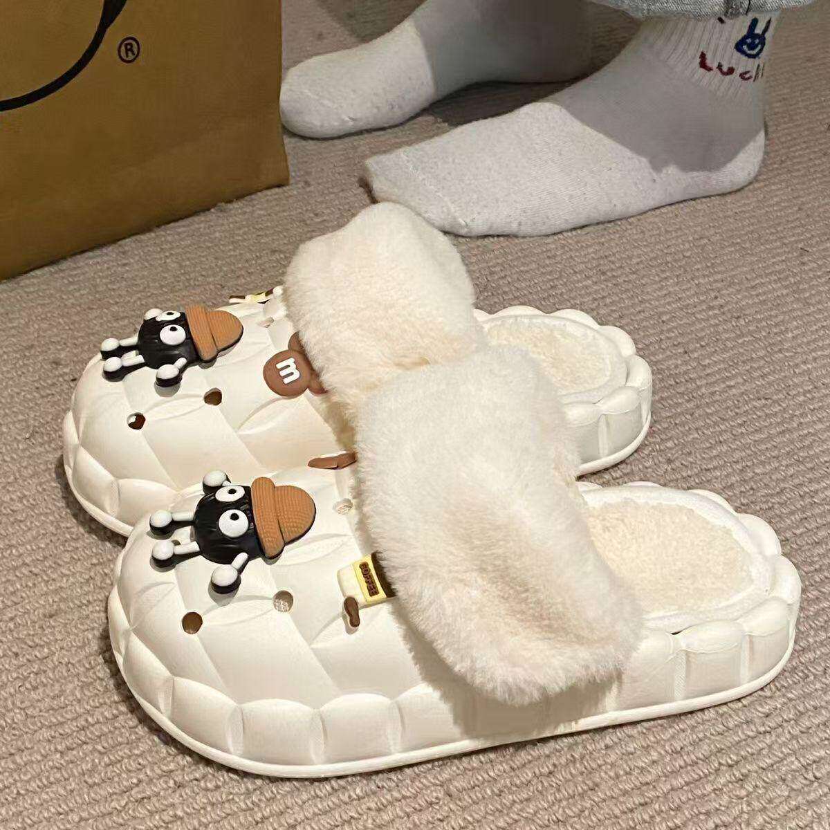 可拆卸棉拖鞋女冬季防水室内厚底外穿百搭可爱加绒学生宿舍月子鞋