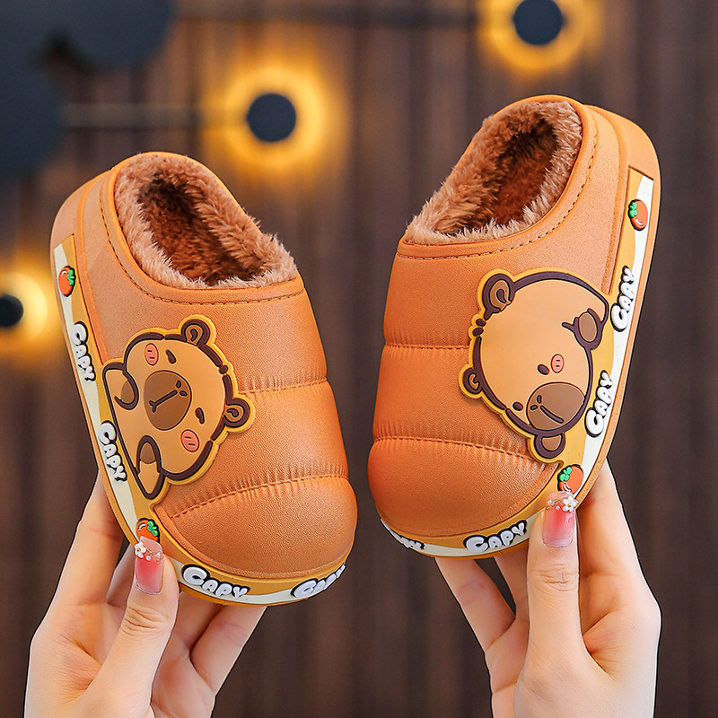 卡皮巴拉儿童棉拖鞋女童冬天室内家居防滑防水中大童包跟棉鞋男童