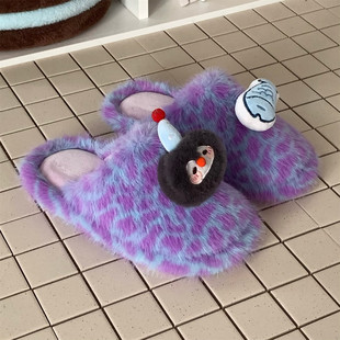 防滑学生家居毛毛鞋 女士百搭冬季 ins舒适可爱企鹅小鱼室内棉拖鞋