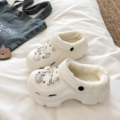 厚底加绒洞洞鞋女2025新