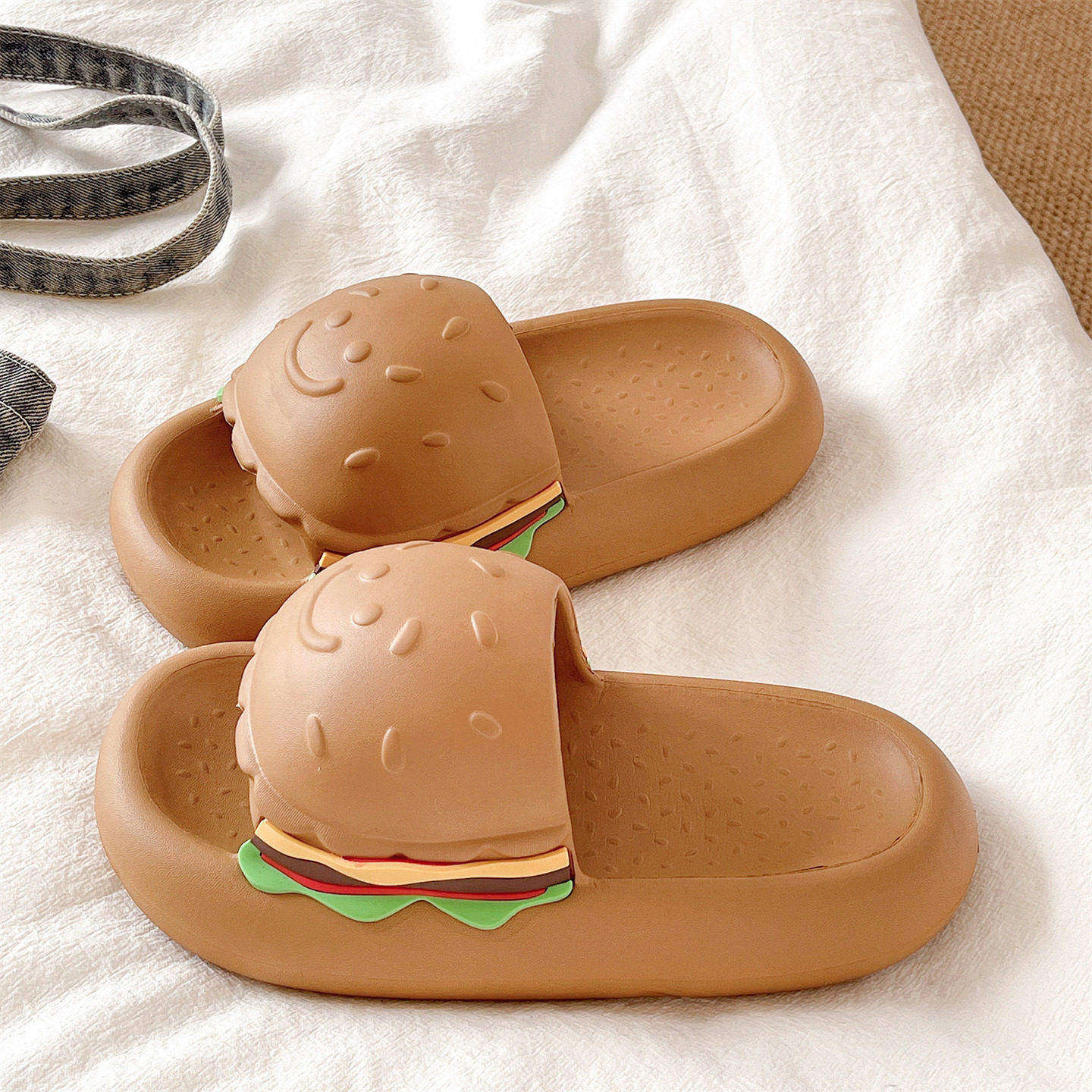 可爱汉堡包凉拖鞋女2026新款夏居家室内浴室洗澡防滑厚底外穿拖鞋