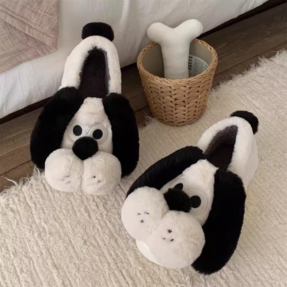 舒适保暖防滑全包跟情侣可爱毛毛鞋居家冬季丑萌狗狗男女士棉拖鞋