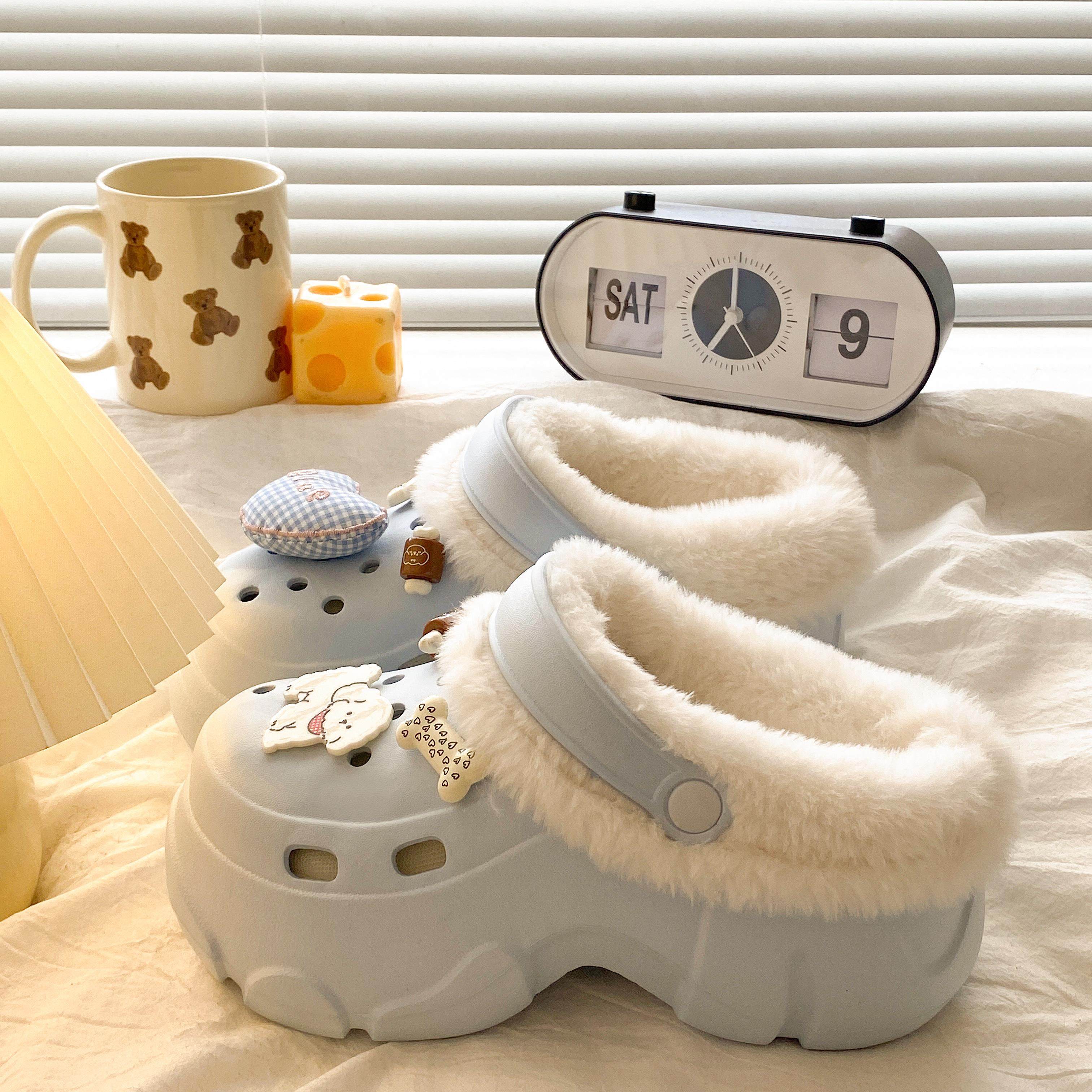 半包跟加绒学生居家棉拖鞋女2026新款外穿厚底防滑冬季保暖毛毛鞋